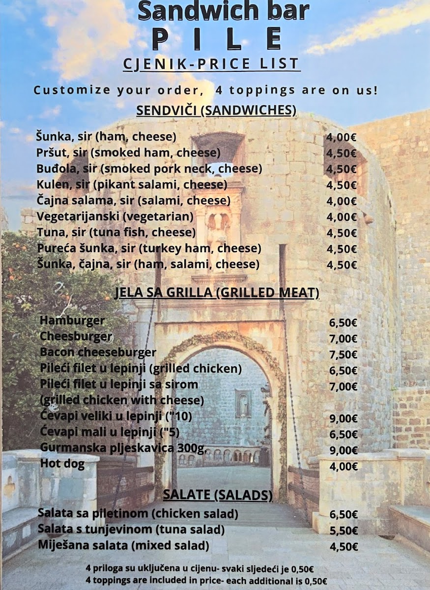 Sandwich Bar Pile Menu - Image 1